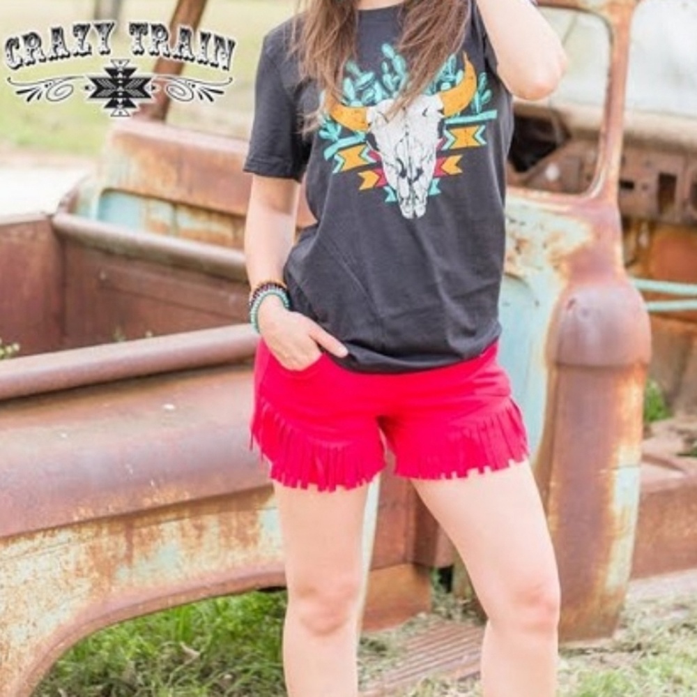 Red Fringe Shorts Crazy Train